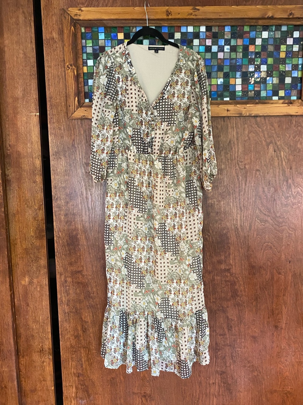 Adrienne Vittadini Dress Women's Floral Print V-Neck Tiered Maxi Dress